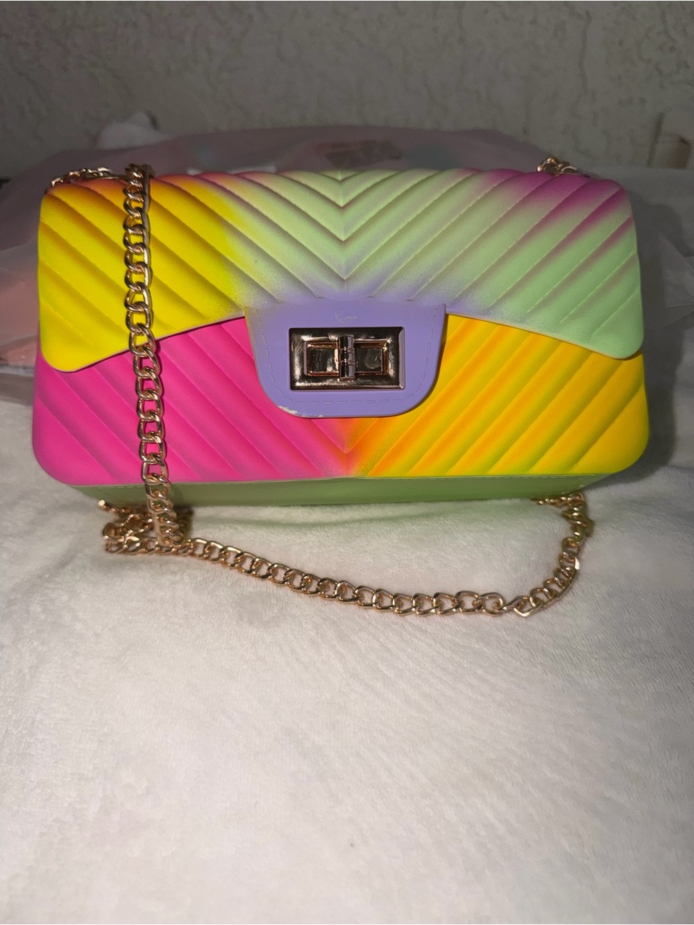 Colorful Gradient Chevron Crossbody Bag - Pink, Yellow & Green